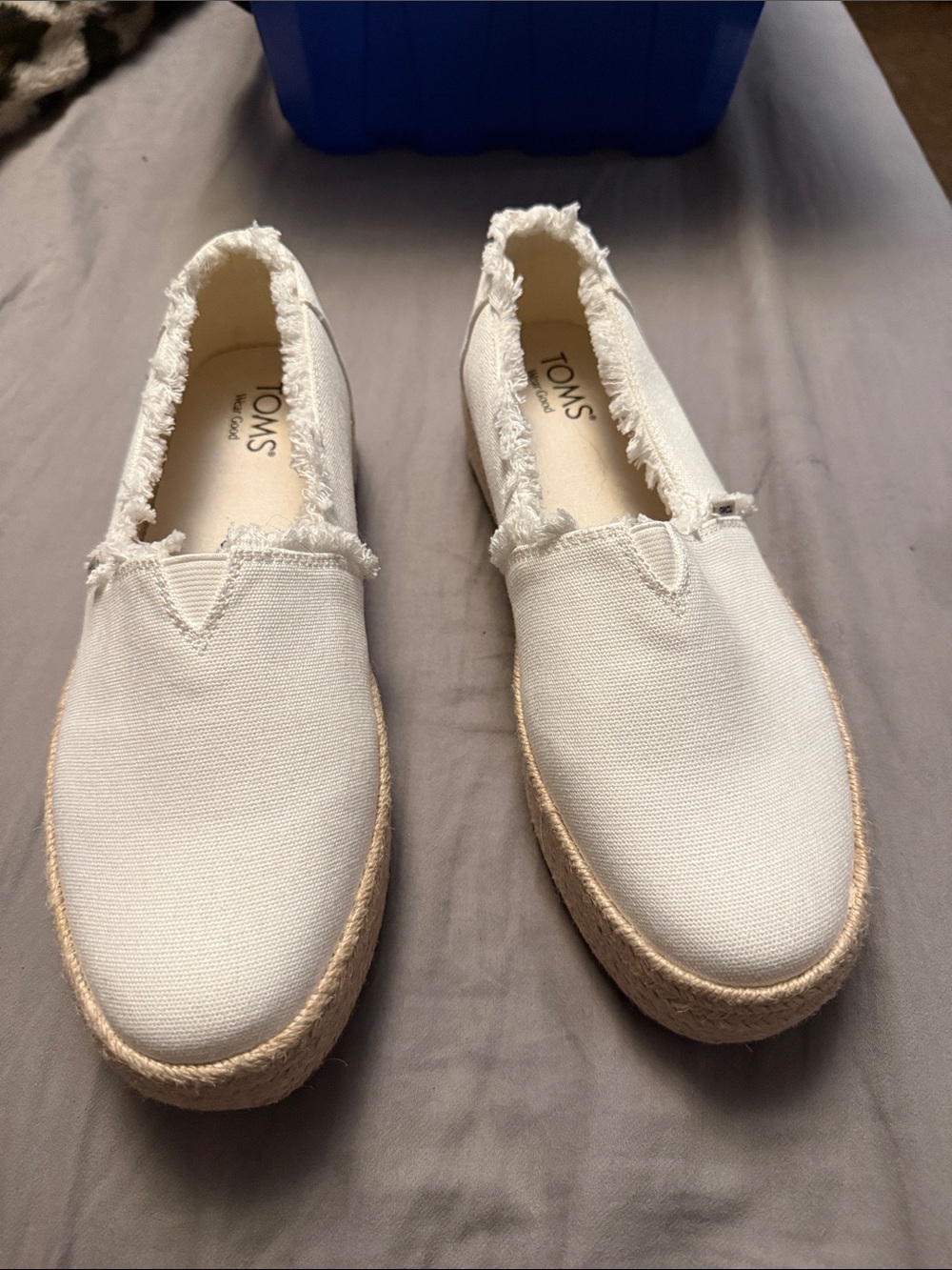TOMS Women's Cream Canvas Espadrille Slip-On with Frayed Trim